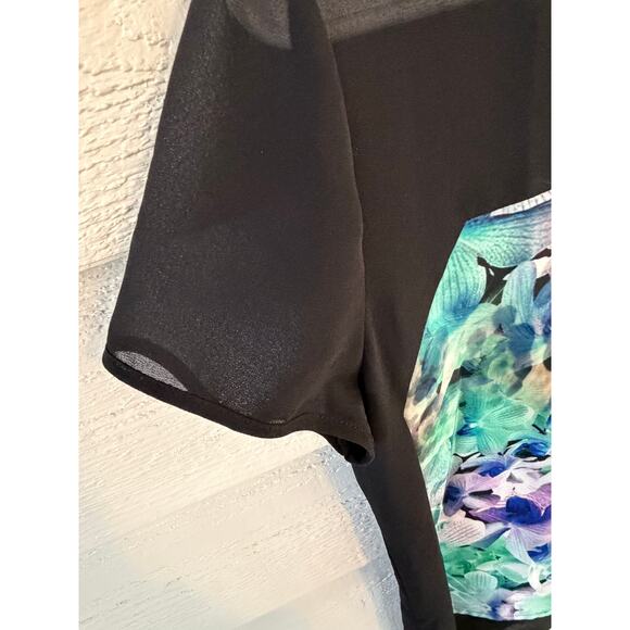 Romeo + Juliet Couture Sheer Black Graphic Blouse XS Floral Leopard Top - Picture 7 of 8